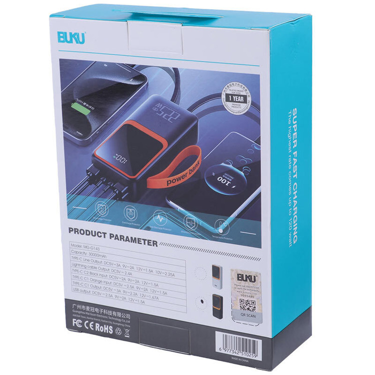 پاوربانک BUKU مدل MG-G143 ظرفیت 30000 میلی آمپر ساعت